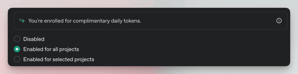 完成畫面。透過啟用此功能,使用者可以獲得每日OpenAI API 免費Token額度。